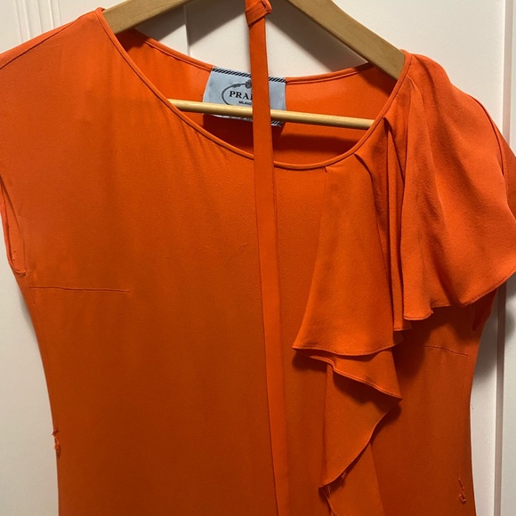 PRADA silk ruffle dress in Orange - Picture 6 of 8